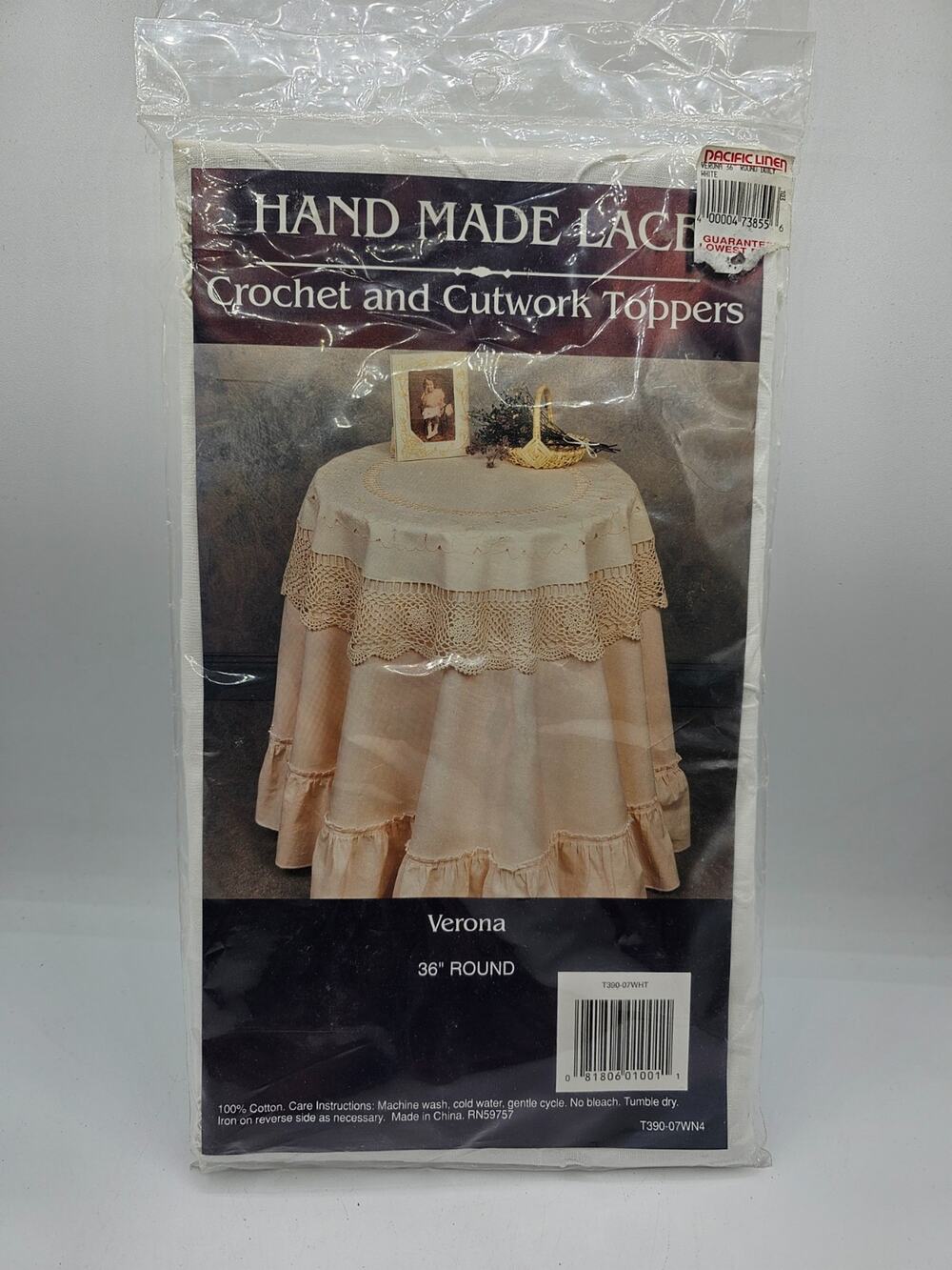 Verona brand 36" round handmade lace crochet and cutwork topper